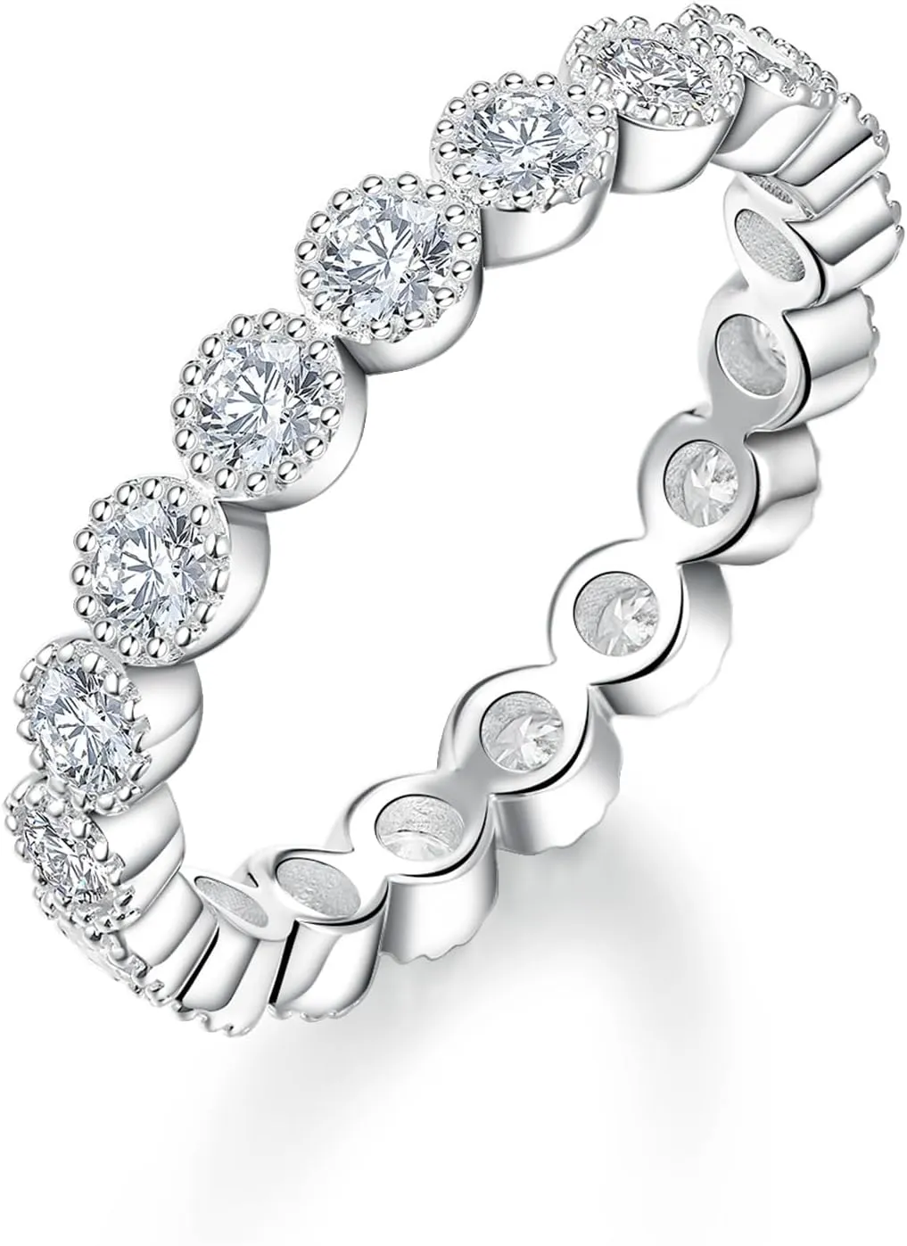 FWM Moissanite and Sapphire/Ruby/Emerald Eternity Rings for Women, Solid 925 Sterling Silver, Stackable Wedding Band, Anniversary Valentines Mother's Day Gifts, Size 4-11