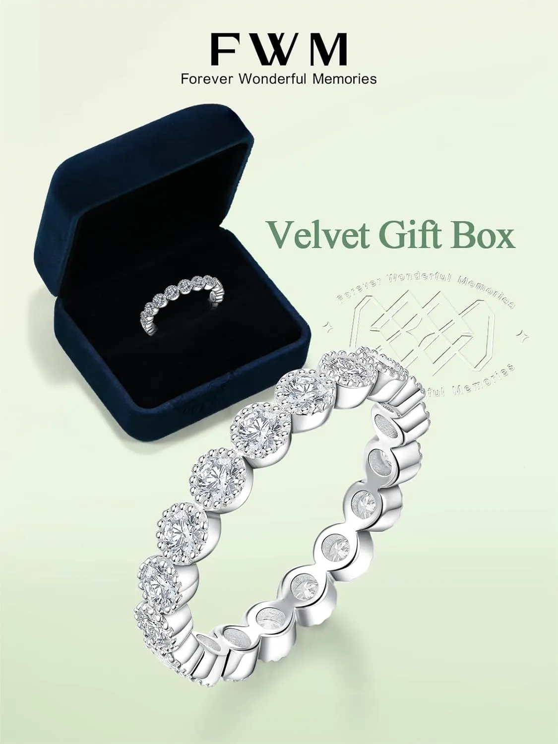 FWM Moissanite and Sapphire/Ruby/Emerald Eternity Rings for Women, Solid 925 Sterling Silver, Stackable Wedding Band, Anniversary Valentines Mother's Day Gifts, Size 4-11