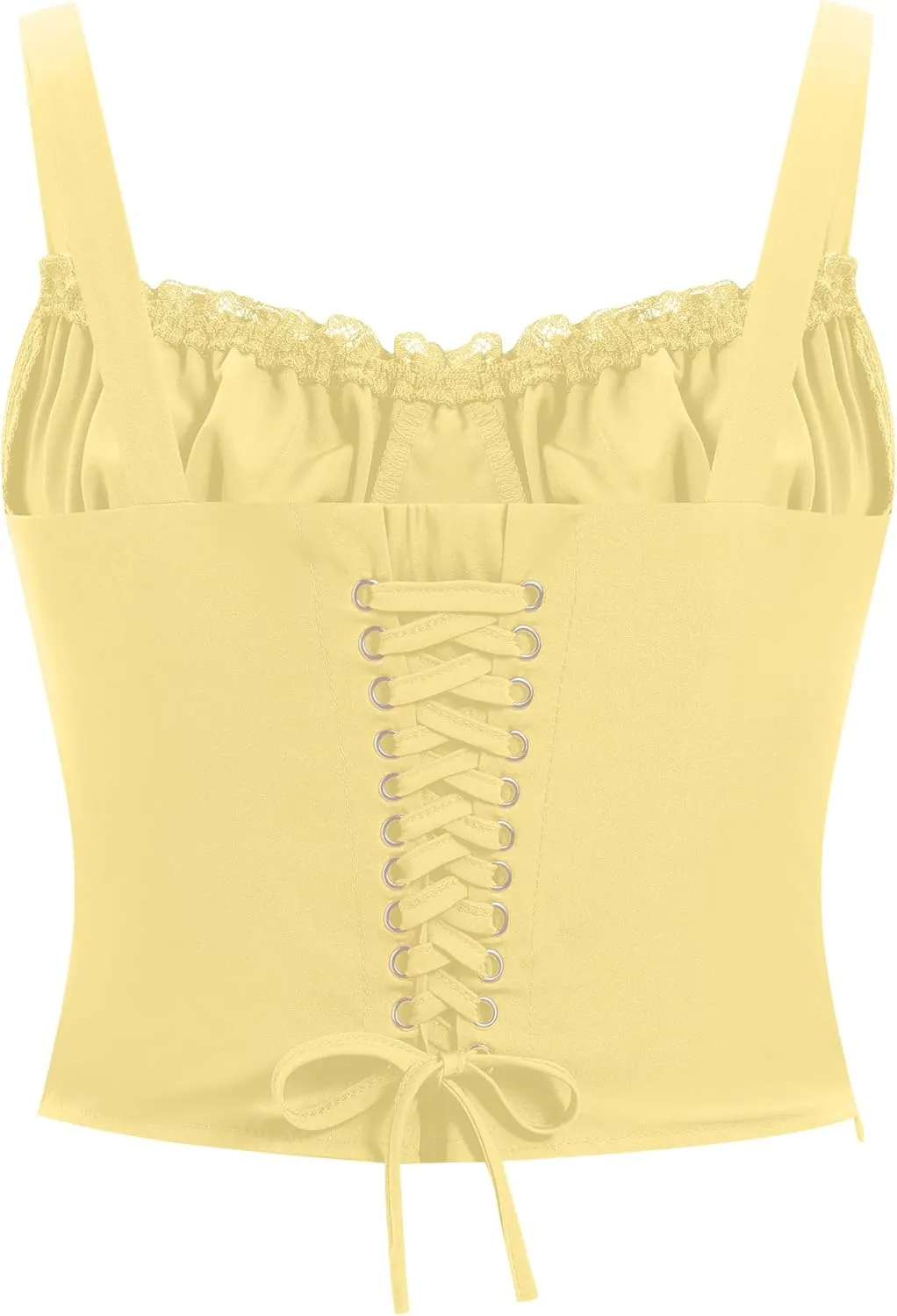 FYMNSI Women Corset Lace Up Cami Crop Top Sexy Slim Bodyshaper Bustier Tees Shirt Blouse Spaghetti Strap Backless Summer Tops