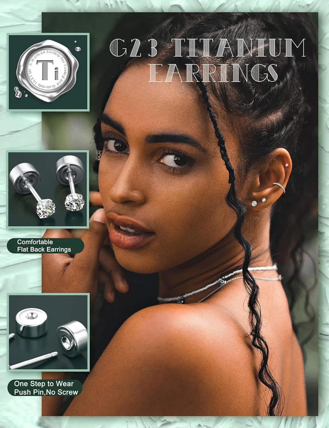 G23 Titanium Hypoallergenic Earrings for Women Men Threadless Flat Back Earrings Gold Silver Earrings Studs Flatback Tiny 2mm/3mm/4mm CZ Ball Dot Cartilage Earring Tragus Helix Piercing Jewelry