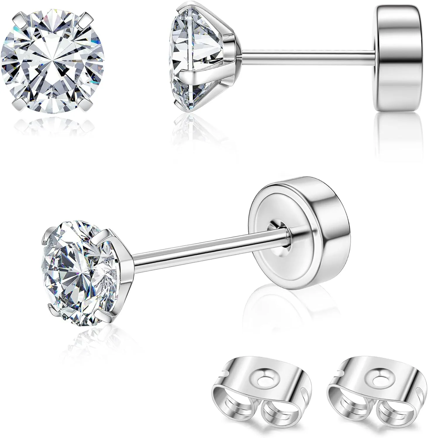 G23 Titanium Hypoallergenic Earrings for Women Men Threadless Flat Back Earrings Gold Silver Earrings Studs Flatback Tiny 2mm/3mm/4mm CZ Ball Dot Cartilage Earring Tragus Helix Piercing Jewelry