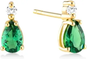 Gelin Diamond Emerald Stud Earrings for Women | 14k Solid Gold Diamond Earrings | Gemstone Earrings | Mother's Day Gift For Her