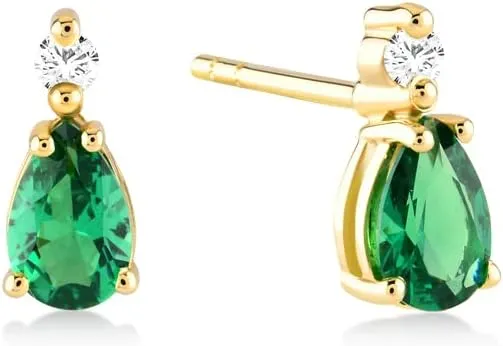 Gelin Diamond Emerald Stud Earrings for Women | 14k Solid Gold Diamond Earrings | Gemstone Earrings | Mother's Day Gift For Her