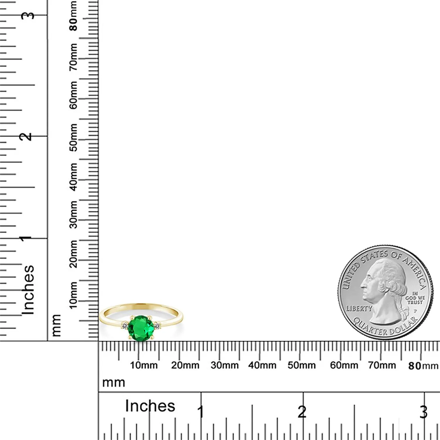 Gem Stone King 10K Yellow Gold Green Nano Emerald and White Diamond Solitaire Engagement Ring For Women (0.80 Cttw, Round 6MM, Gemstone May Birthstone, Available in Size 5,6,7,8,9)