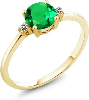 Gem Stone King 10K Yellow Gold Green Nano Emerald and White Diamond Solitaire Engagement Ring For Women (0.80 Cttw, Round 6MM, Gemstone May Birthstone, Available in Size 5,6,7,8,9)
