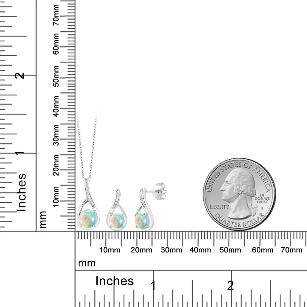 Gem Stone King 925 Sterling Silver Round Gemstone Birthstone and White Diamond Pendant and Earrings Jewelry Set For Women (With 18 Inch Chain)