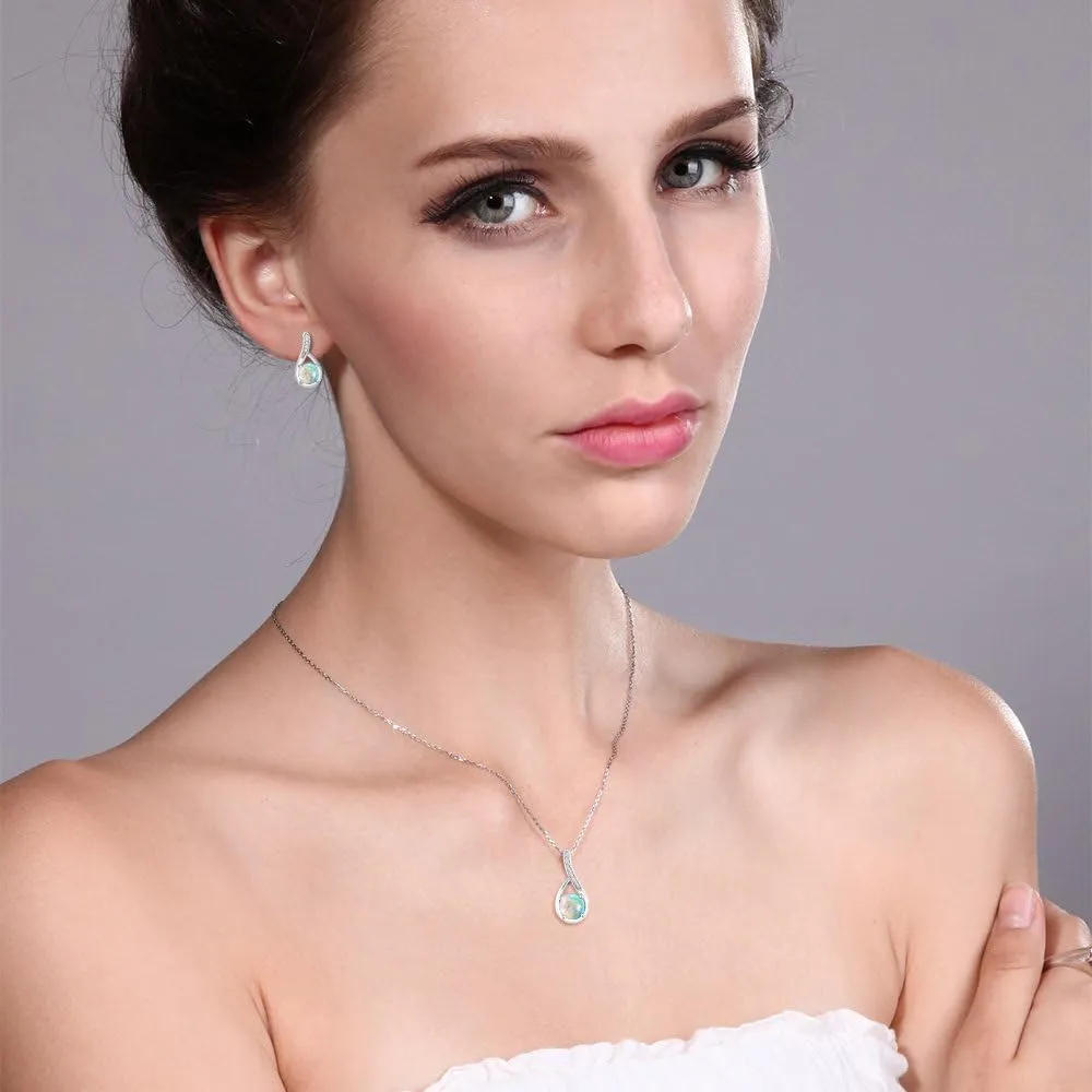 Gem Stone King 925 Sterling Silver Round Gemstone Birthstone and White Diamond Pendant and Earrings Jewelry Set For Women (With 18 Inch Chain)