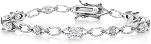 Gem Stone King 925 Sterling Silver White Moissanite and Round White Lab Grown Diamond Tennis Bracelet For Women | 3.04 Cttw | Oval 6X4MM | 7.25 Inches