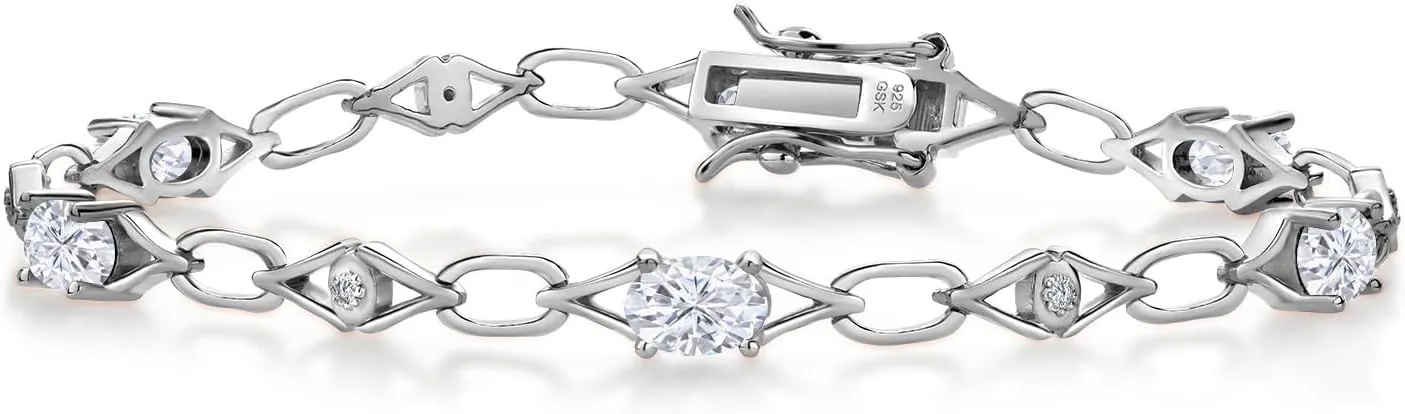 Gem Stone King 925 Sterling Silver White Moissanite and Round White Lab Grown Diamond Tennis Bracelet For Women | 3.04 Cttw | Oval 6X4MM | 7.25 Inches