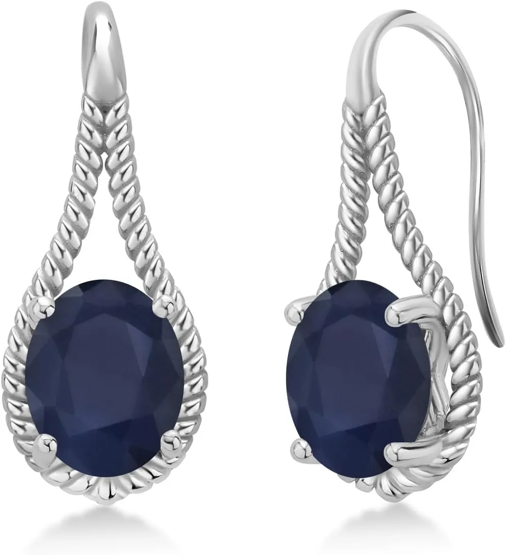 Gem Stone King 9X7MM Oval Gemstone Birthstone French Wire Dangle Hook Earrings For Women | 925 Sterling Silver | Fine Jewelry Gifts for Her Mom Women Wife