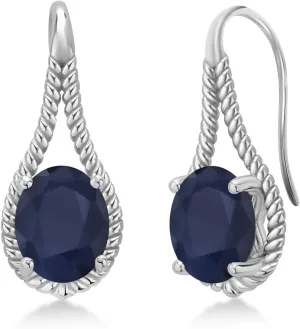 Gem Stone King 9X7MM Oval Gemstone Birthstone French Wire Dangle Hook Earrings For Women | 925 Sterling Silver | Fine Jewelry Gifts for Her Mom Women Wife