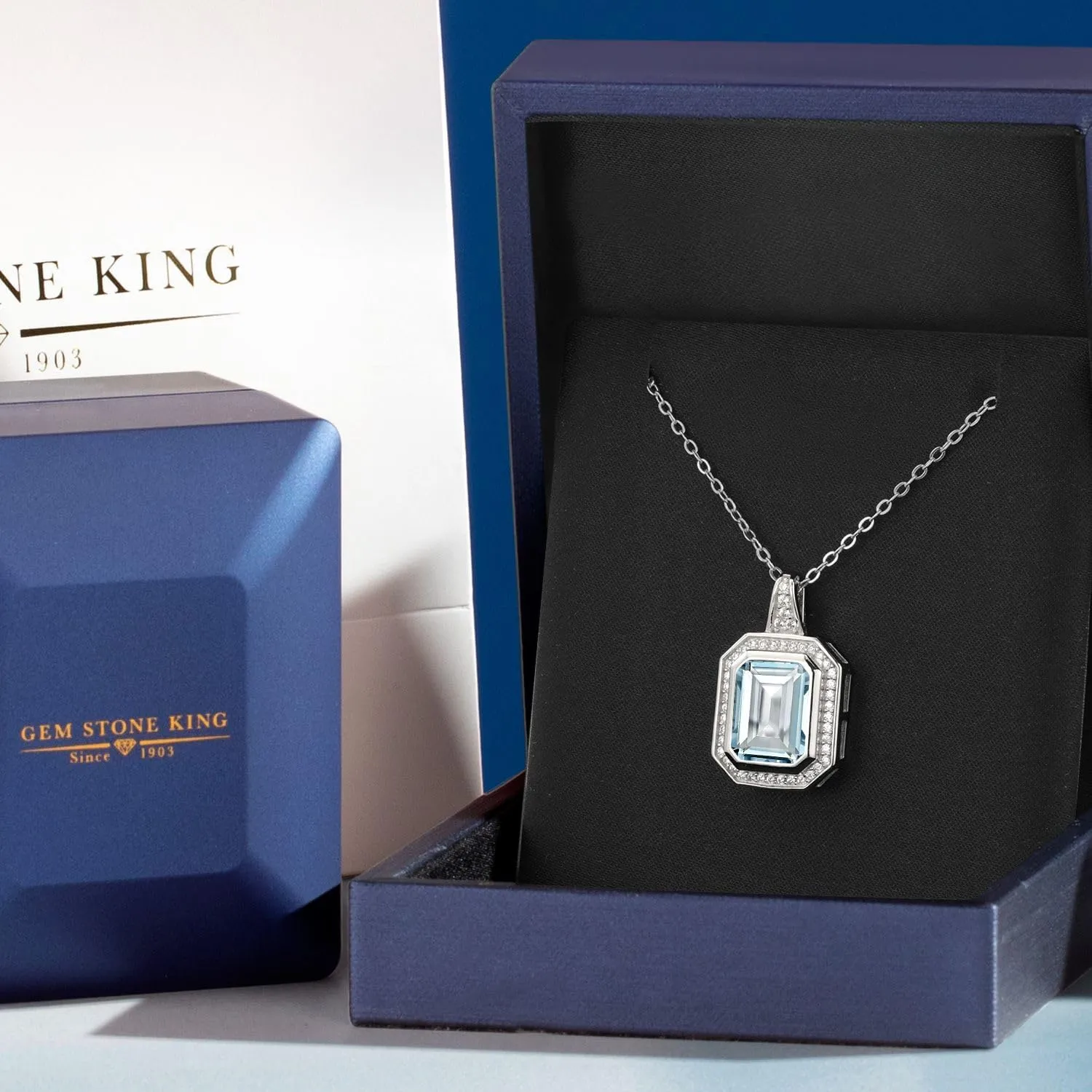 Gem Stone King Gemstone Birthstone Pendant Necklace for Women | 11X9MM Emerald Cut | 925 Sterling Silver | With 18 Inch Silver Chain | Fine Jewelry Gifts for Her Mom Women Wife