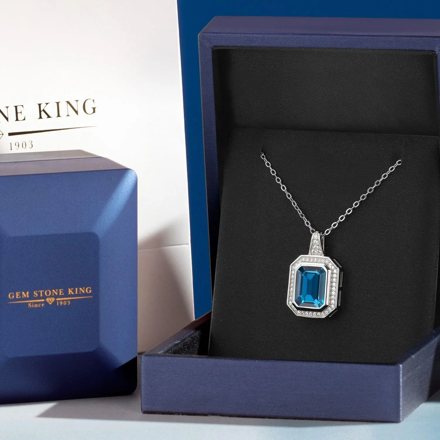 Gem Stone King Gemstone Birthstone Pendant Necklace for Women | 11X9MM Emerald Cut | 925 Sterling Silver | With 18 Inch Silver Chain | Fine Jewelry Gifts for Her Mom Women Wife
