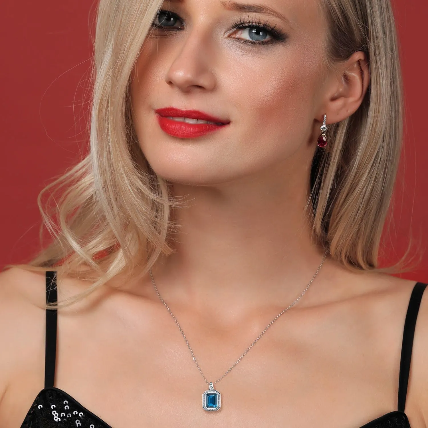 Gem Stone King Gemstone Birthstone Pendant Necklace for Women | 11X9MM Emerald Cut | 925 Sterling Silver | With 18 Inch Silver Chain | Fine Jewelry Gifts for Her Mom Women Wife