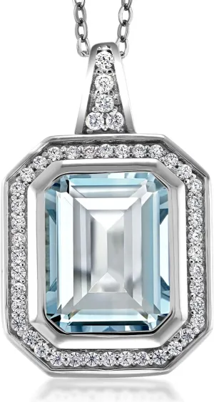 Gem Stone King Gemstone Birthstone Pendant Necklace for Women | 11X9MM Emerald Cut | 925 Sterling Silver | With 18 Inch Silver Chain | Fine Jewelry Gifts for Her Mom Women Wife