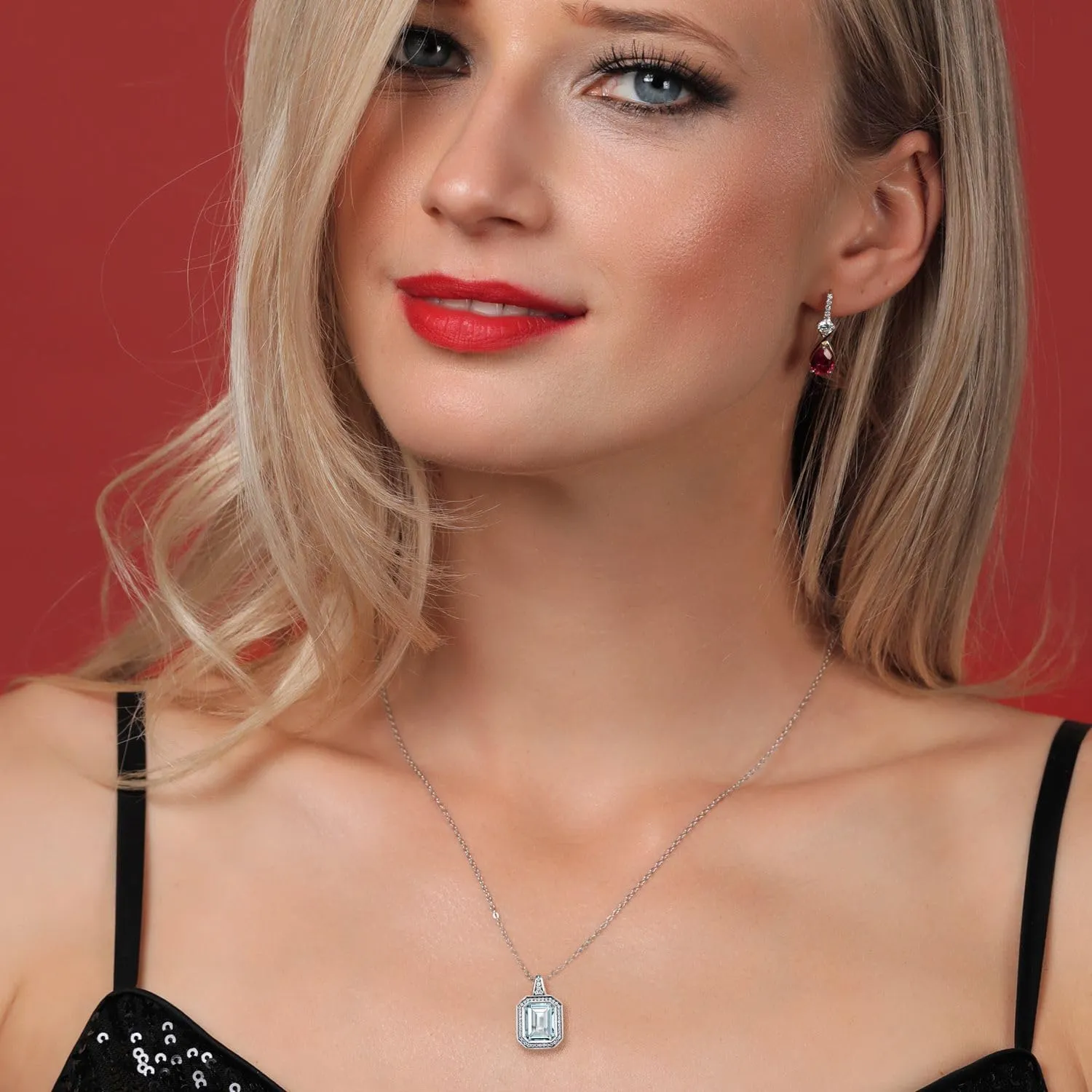 Gem Stone King Gemstone Birthstone Pendant Necklace for Women | 11X9MM Emerald Cut | 925 Sterling Silver | With 18 Inch Silver Chain | Fine Jewelry Gifts for Her Mom Women Wife