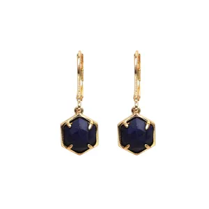 Gempires Natural Lapis Lazuli Bezel Leverback Hoop Earrings Crystal Dangle Drop Earrings For Women Birthstone Jewelry For Women
