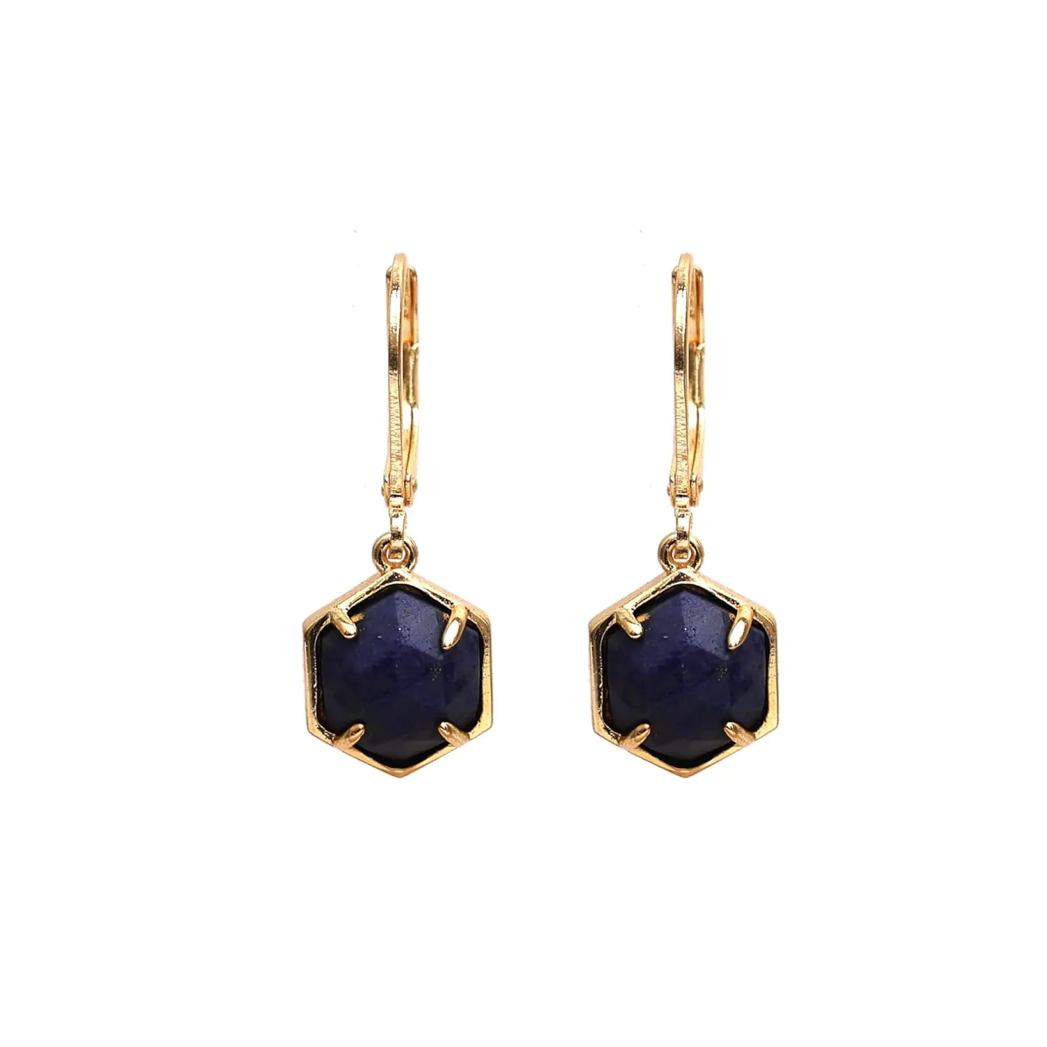 Gempires Natural Lapis Lazuli Bezel Leverback Hoop Earrings Crystal Dangle Drop Earrings For Women Birthstone Jewelry For Women