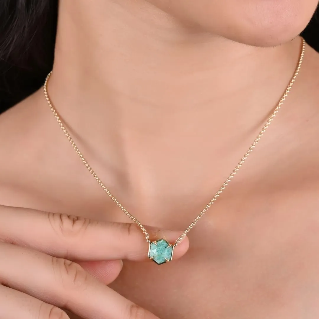 Gempires Natural Rainbow Moonstone Hexagon Pendant Necklace Dainty Chain Necklaces For Women June Birthstone Bezel Jewelry 18-inch Adjustable Chain