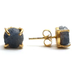 Gempires Natural Raw Blue Sapphire Prong Setting Stud Earrings Gemstone Handmade Crystals Earring September Bithstone Women Jewelry Gifts