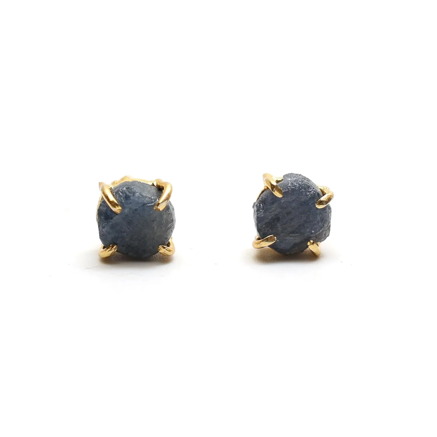 Gempires Natural Raw Blue Sapphire Prong Setting Stud Earrings Gemstone Handmade Crystals Earring September Bithstone Women Jewelry Gifts