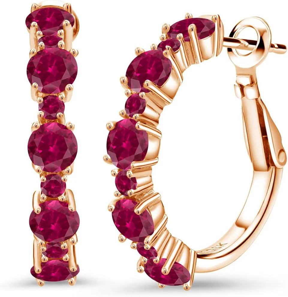 Gemstone Birthstone Hoop Earrings for Women in 18K Rose Gold Plated Silver| Alternating Round 4MM and 1.9MM Stones | Elegant Graduated Design | Fine Jewelry Earrings | 1 Inch Diameter Hoops