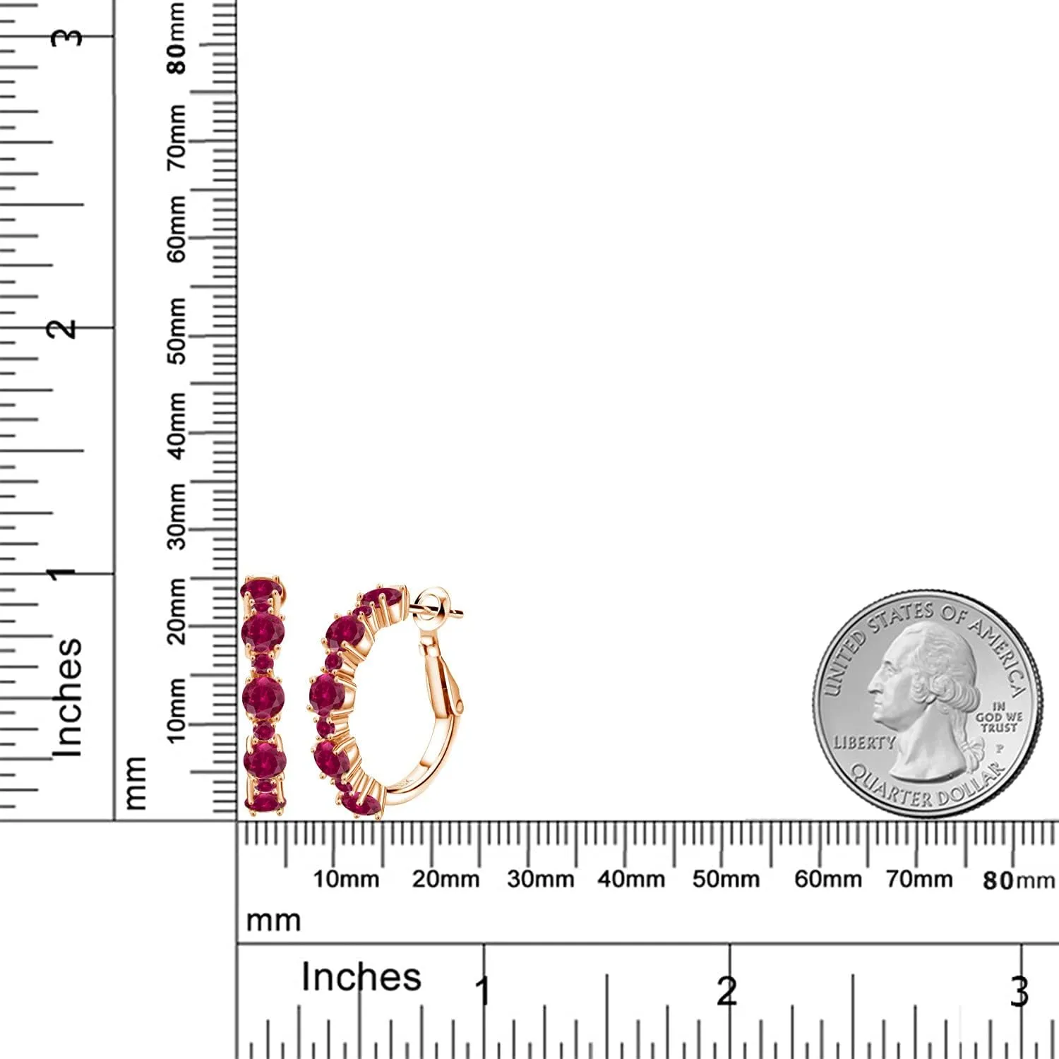 Gemstone Birthstone Hoop Earrings for Women in 18K Rose Gold Plated Silver| Alternating Round 4MM and 1.9MM Stones | Elegant Graduated Design | Fine Jewelry Earrings | 1 Inch Diameter Hoops