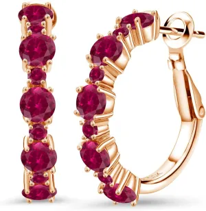 Gemstone Birthstone Hoop Earrings for Women in 18K Rose Gold Plated Silver| Alternating Round 4MM and 1.9MM Stones | Elegant Graduated Design | Fine Jewelry Earrings | 1 Inch Diameter Hoops