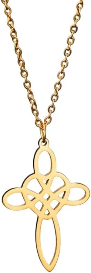 Geometric Celtics Jesus Cross Pendant Necklace Gold Color Chain Necklaces For Women Stainless Steel Christian Jewelry DANS03773