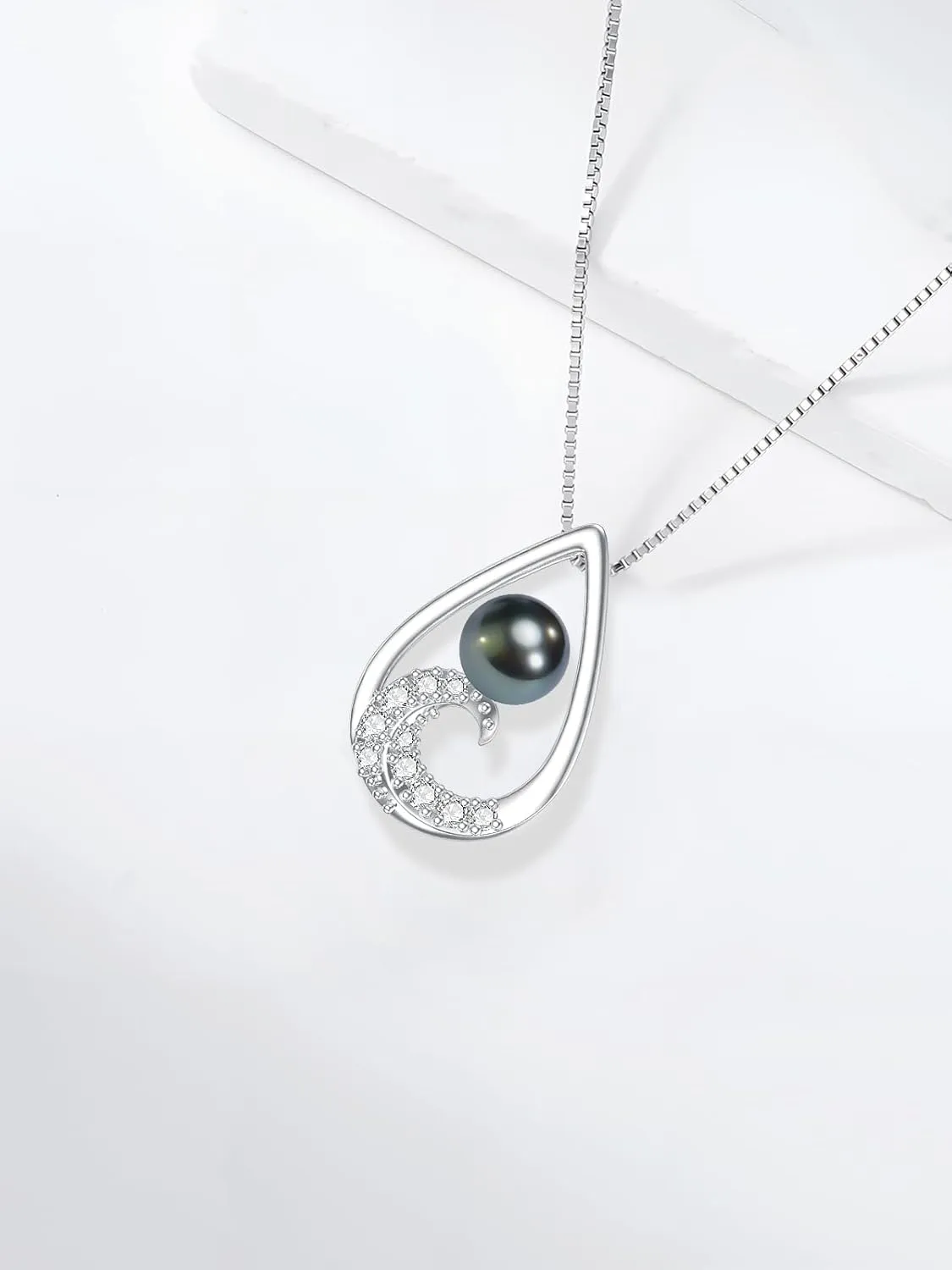 Gifts for Women Wife Mom-Tahitian Black Pearl Necklace-Wedding Birthday Anniversary Ocean Jewelry for Girlfriend Her-Mothers Day Gifts for Mom Valentines Day Christmas