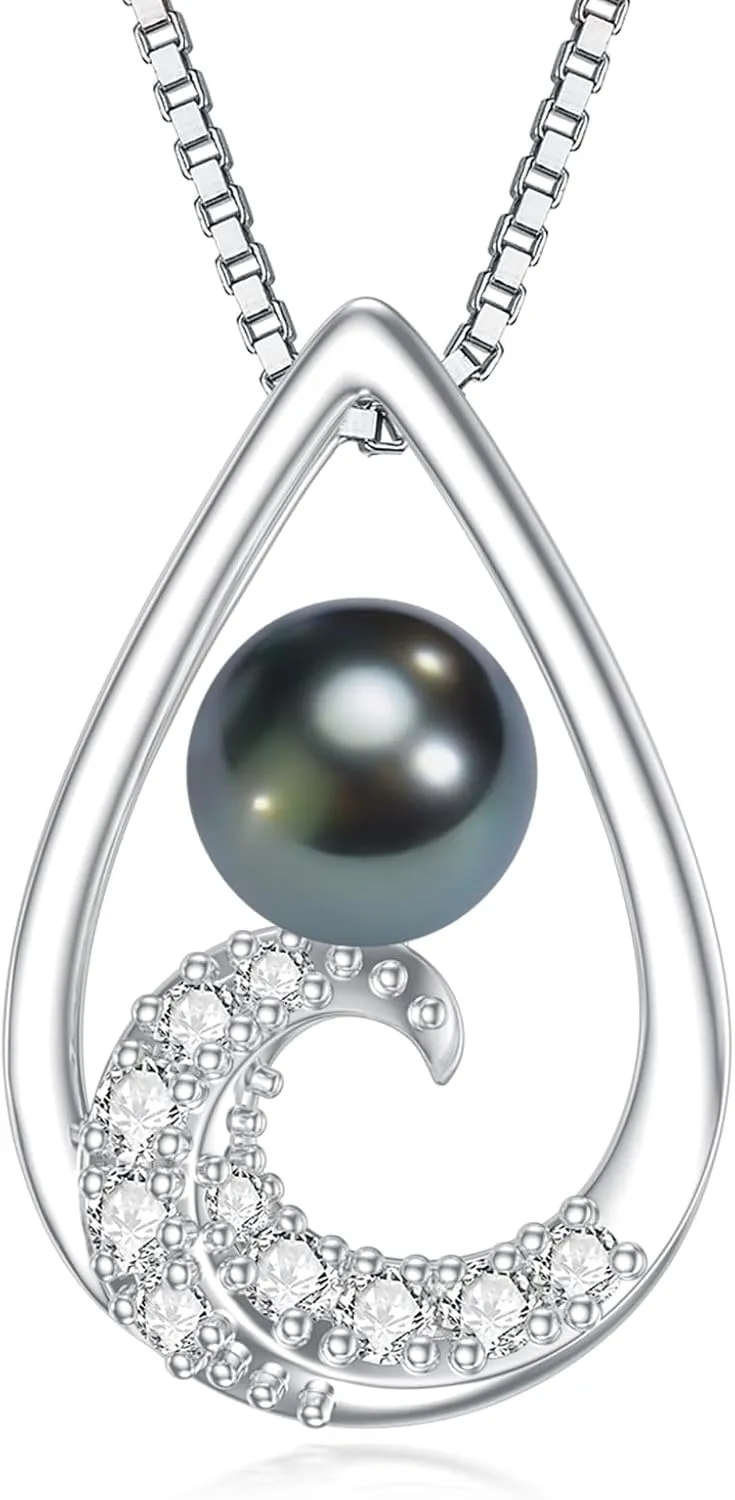 Gifts for Women Wife Mom-Tahitian Black Pearl Necklace-Wedding Birthday Anniversary Ocean Jewelry for Girlfriend Her-Mothers Day Gifts for Mom Valentines Day Christmas