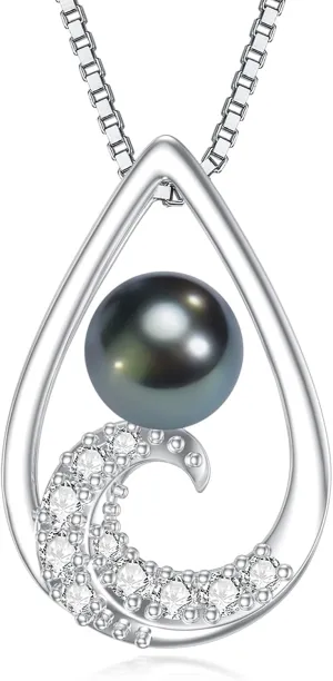 Gifts for Women Wife Mom-Tahitian Black Pearl Necklace-Wedding Birthday Anniversary Ocean Jewelry for Girlfriend Her-Mothers Day Gifts for Mom Valentines Day Christmas