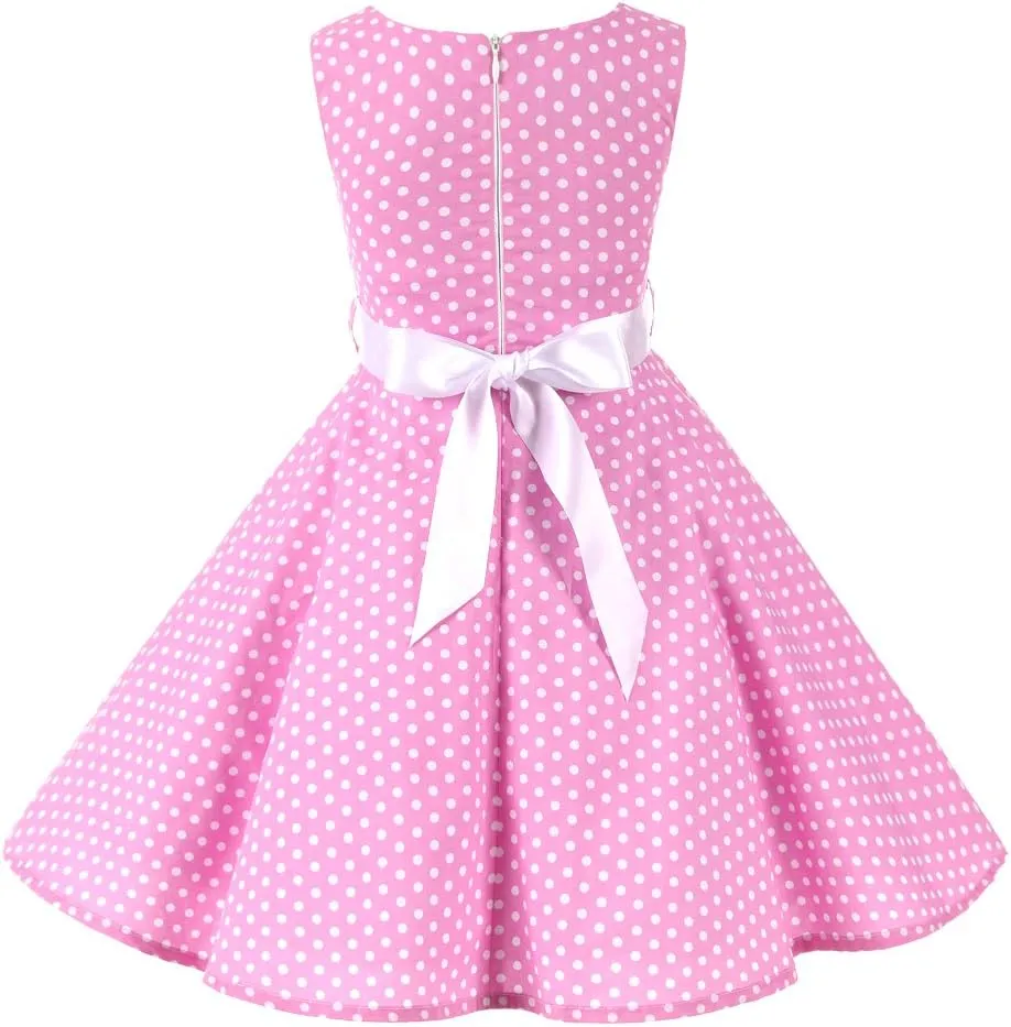 Girls 3-12 Years Vintage Polka Dot Swing Sleeveless Party Dress