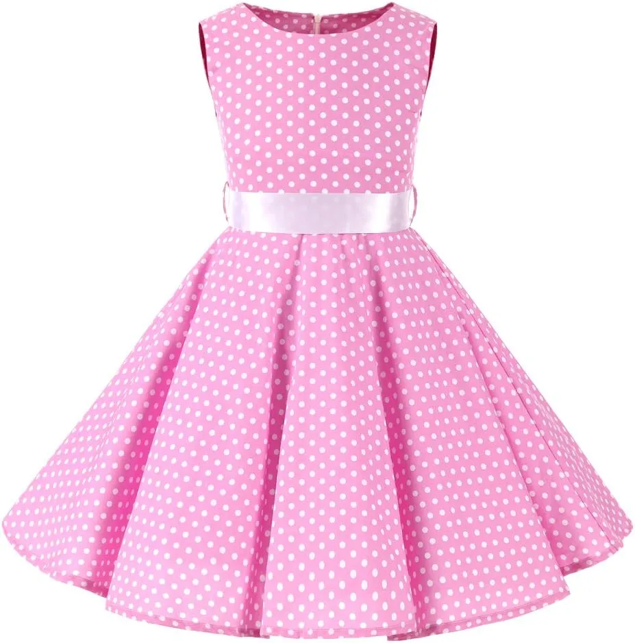 Girls 3-12 Years Vintage Polka Dot Swing Sleeveless Party Dress