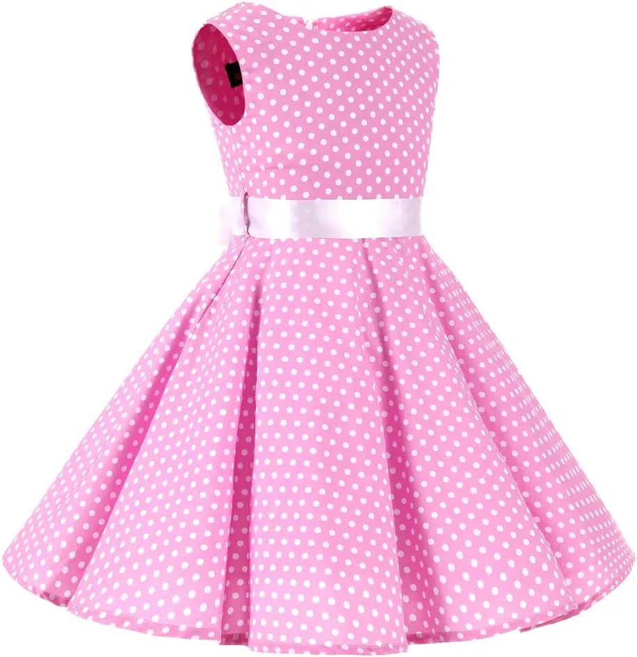 Girls 3-12 Years Vintage Polka Dot Swing Sleeveless Party Dress
