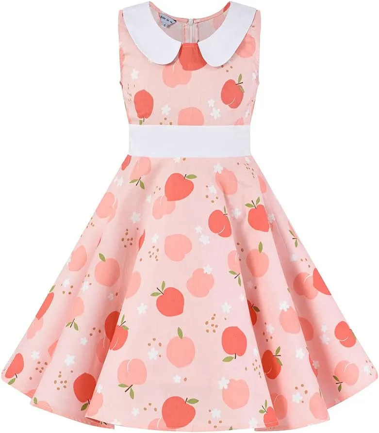 Girls 3-12 Years Vintage Polka Dot Swing Sleeveless Party Dress