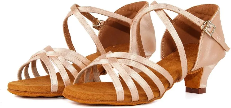 Girls Latin Dance Shoes Satin Professional Ballroom Salsa Dance Practice Performance Shoes(Little/Big Kid),Model 202