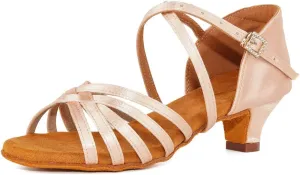 Girls Latin Dance Shoes Satin Professional Ballroom Salsa Dance Practice Performance Shoes(Little/Big Kid),Model 202