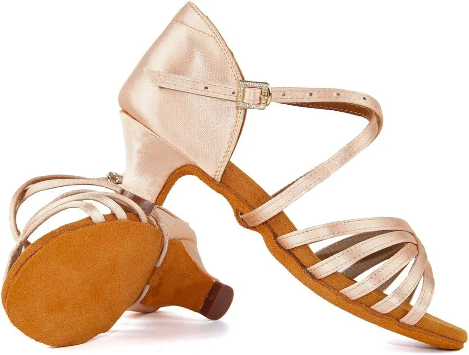 Girls Latin Dance Shoes Satin Professional Ballroom Salsa Dance Practice Performance Shoes(Little/Big Kid),Model 202