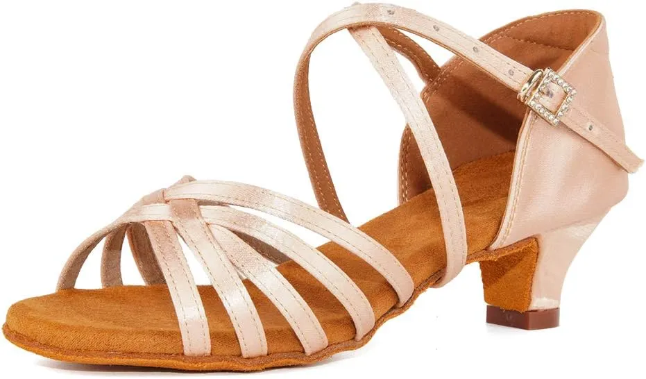 Girls Latin Dance Shoes Satin Professional Ballroom Salsa Dance Practice Performance Shoes(Little/Big Kid),Model 202