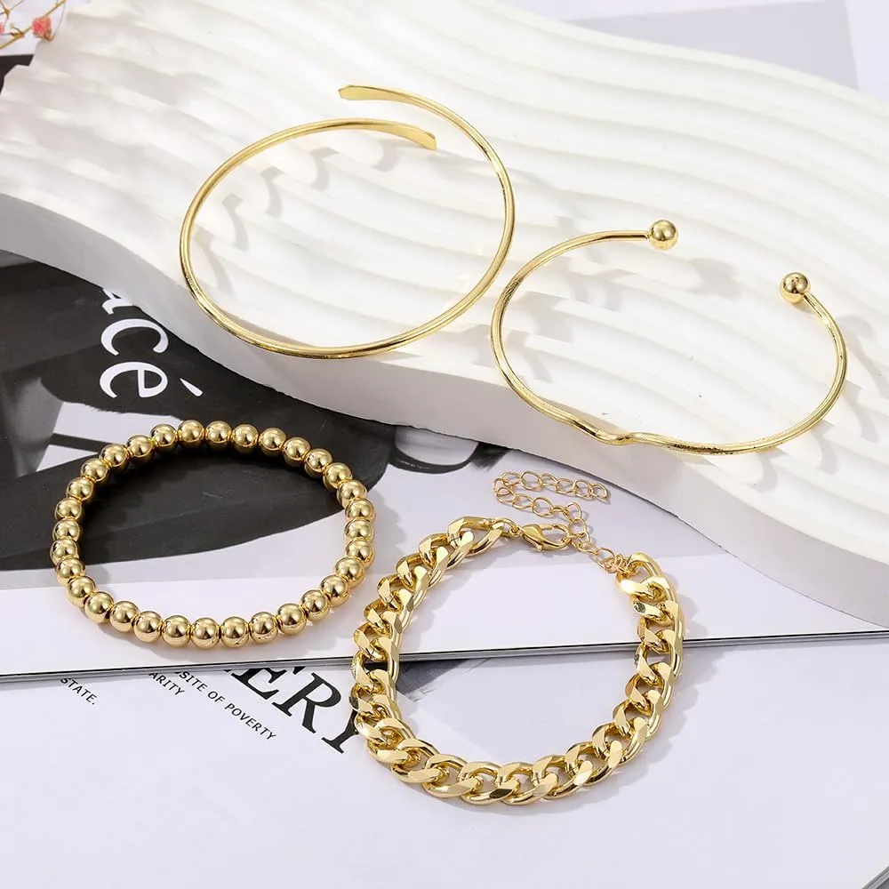 Gold Bangle Bracelets for Women, 14k Gold Plated Multi Layer Cuff Bangles Set, Stackable Boho Non Tarnish Elegance Smooth Bangle Jewelry Gifts for Her