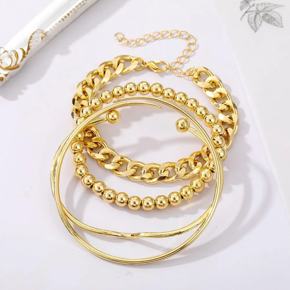 Gold Bangle Bracelets for Women, 14k Gold Plated Multi Layer Cuff Bangles Set, Stackable Boho Non Tarnish Elegance Smooth Bangle Jewelry Gifts for Her