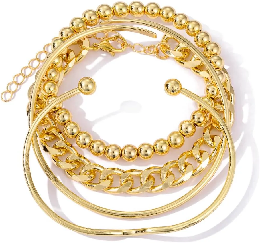 Gold Bangle Bracelets for Women, 14k Gold Plated Multi Layer Cuff Bangles Set, Stackable Boho Non Tarnish Elegance Smooth Bangle Jewelry Gifts for Her