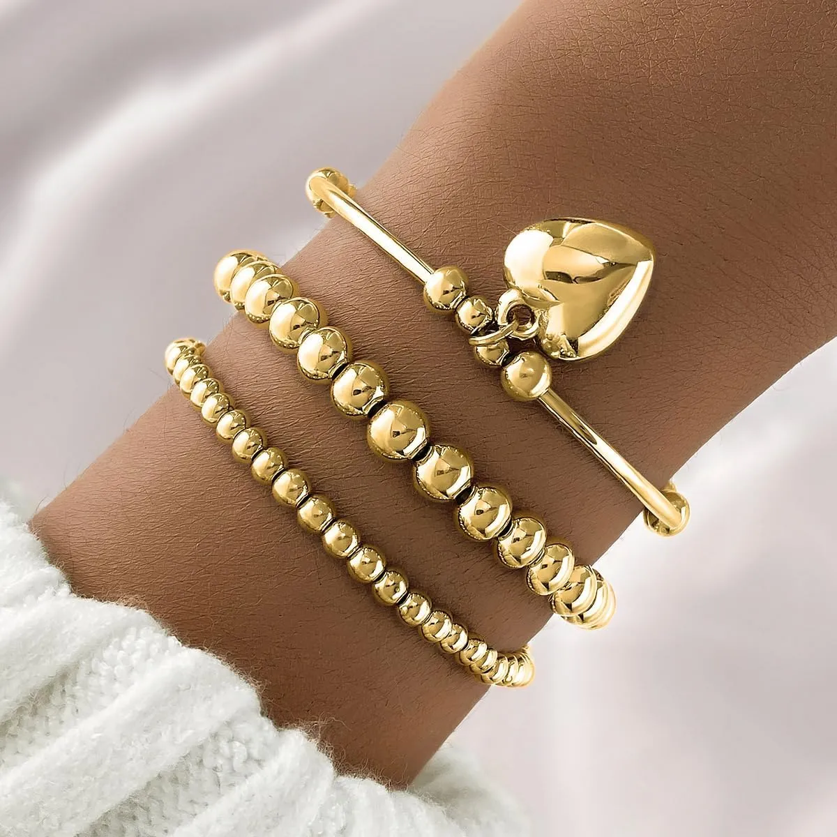 Gold Bangle Bracelets Set for Women, 14k Gold Plated Multi Layer Stackable Cuff Bracelets, Personalized Boho Non Tarnish Adjustable Bangle Jewelry Gift for Her