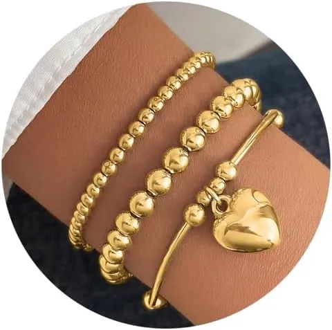 Gold Bangle Bracelets Set for Women, 14k Gold Plated Multi Layer Stackable Cuff Bracelets, Personalized Boho Non Tarnish Adjustable Bangle Jewelry Gift for Her