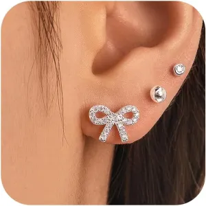 Gold Bow Earrings for Women, Hypoallergenic Studs for Sensitive Ears, Dainty Cute Bow Earring Jewelry Gifts for Women Trendy