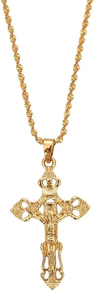 Gold Color Catholic Jesus Christ Cross Pendant Necklace Jewelry For Women DANS02337