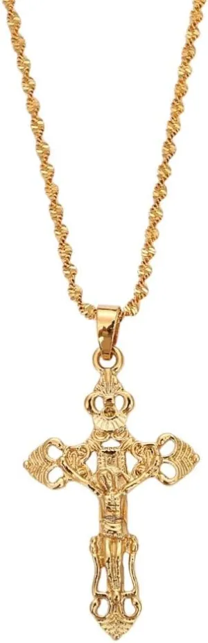 Gold Color Catholic Jesus Christ Cross Pendant Necklace Jewelry For Women DANS02337