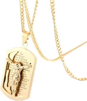 Gold Color Jewelry Necklace Jesus Christ Pendant Men Women Stainless Steel Cuban Chain Dog Tag Necklace Amulet Gift DANS04517