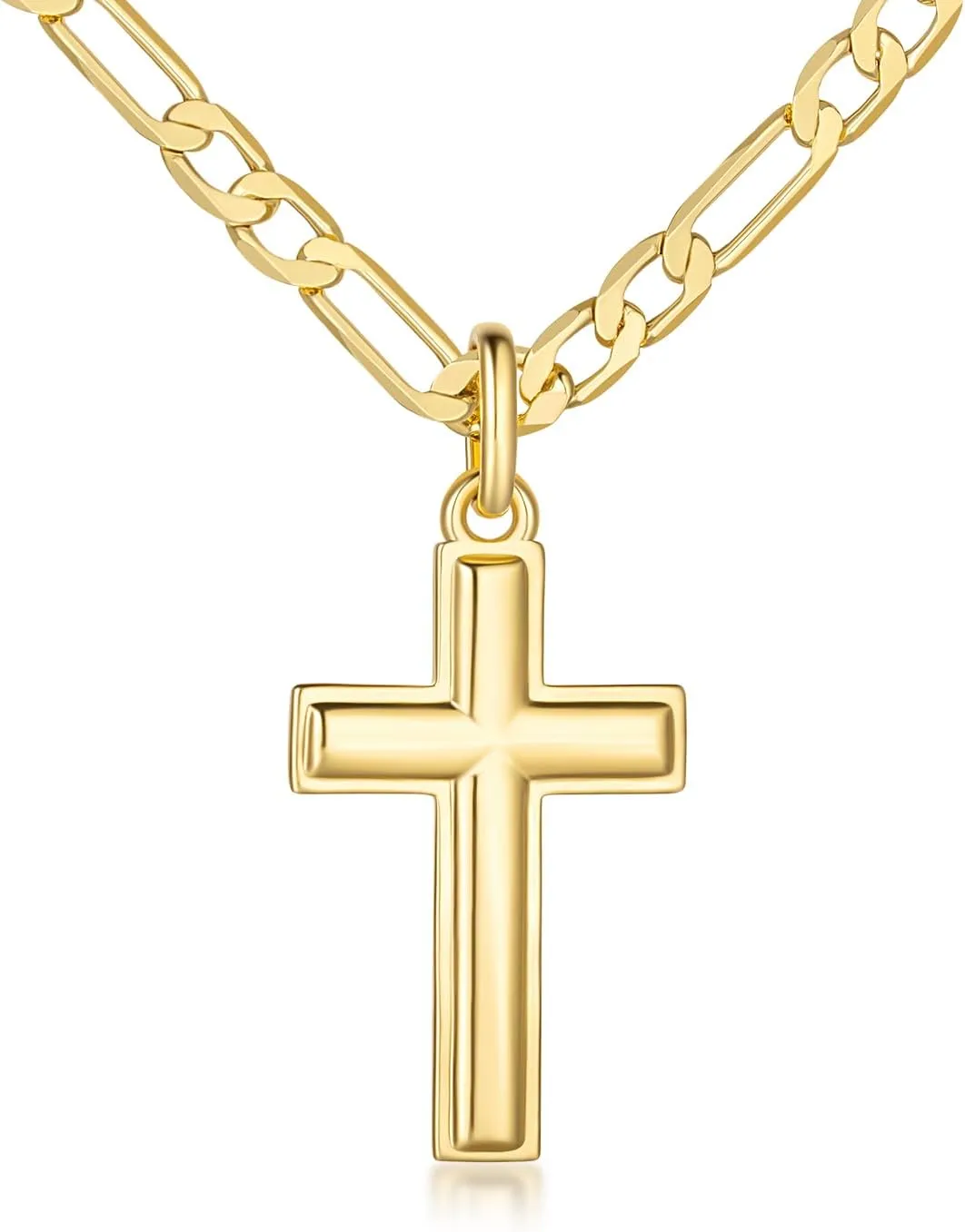 Gold Cross Necklace for Mens Cross Chain Faithful Gold Pendant for Men 3-in-1 Figaro Chain Mens Necklaces 20/22/24in